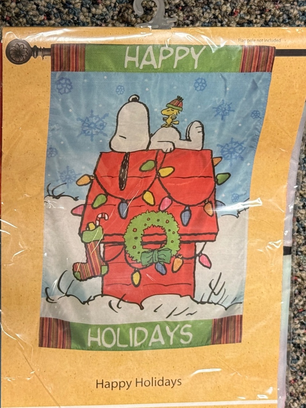 Large Peants/Snoopy Garden Flag Christmas Happy Holidays Brand New 28" x 40"